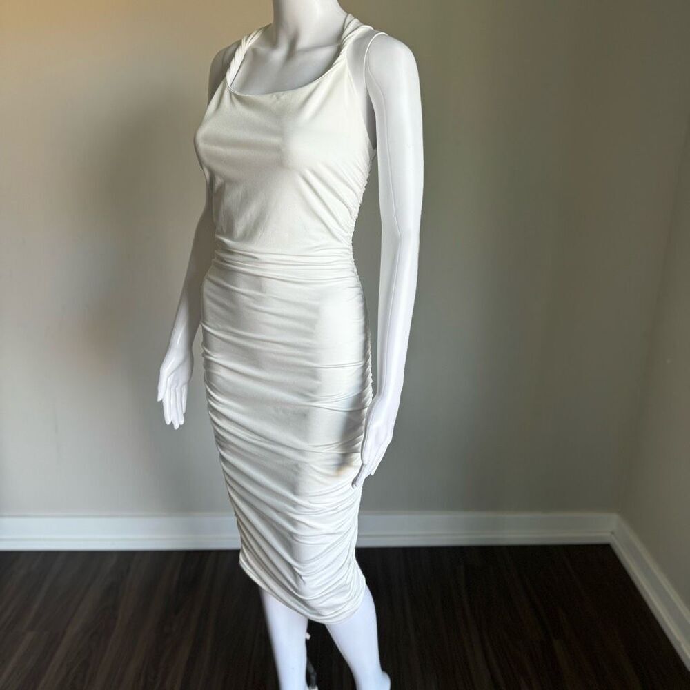 SHEIN Cream Ruched Midi Dress